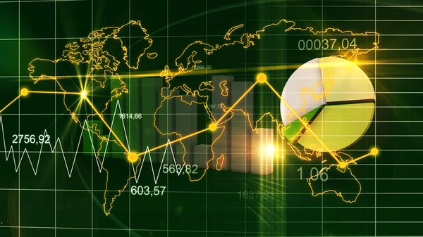 3 d 背景の世界地図統計データ グラフ緑・ ファイナンス — ストック写真