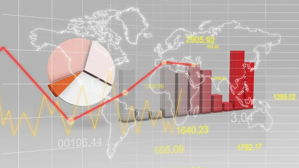 Dünya harita istatistik veri grafiğini kırmızı Finans 3d arka plan