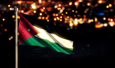 Jordan ulusal bayrak şehir ışık gece Bokeh arka plan 3d