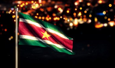 Suriname National Flag City Light Night Bokeh Background 3D clipart