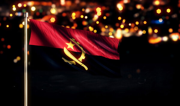 Angola National Flag City Light Night Bokeh Background 3D