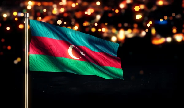 Azerbaiyán Bandera Nacional Ciudad Luz Noche Bokeh Fondo 3D — Foto de Stock