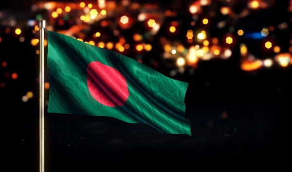 Bangladesh National Flag City Light Night Bokeh Background 3D — Stock Photo, Image