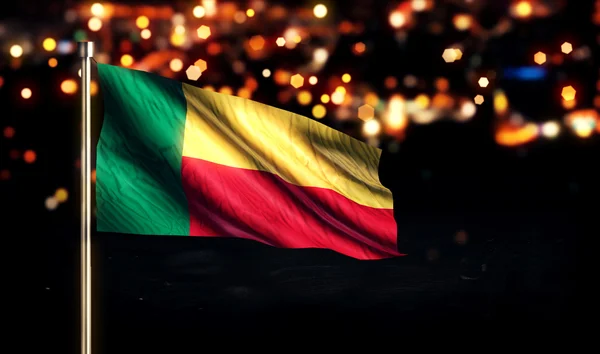 Benin National Flag City Light Night Bokeh Background 3D — Stock Photo, Image