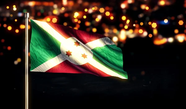 Burundi National Flag City Light Night Bokeh Background 3D — Stock Photo, Image