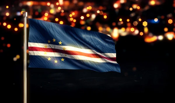 Cape Verde National Flag City Light Night Bokeh Background 3D — Stock Photo, Image