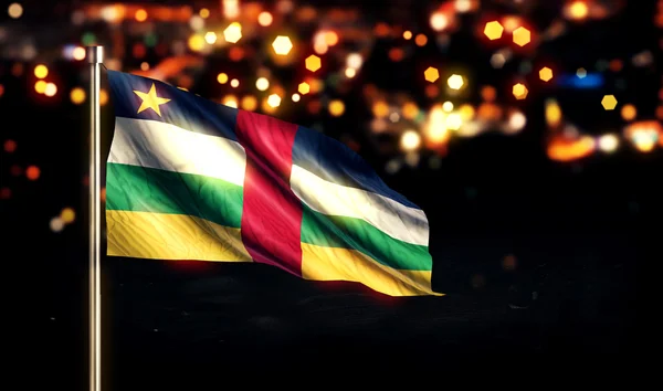 Central African Republic National Flag City Light Night Bokeh Background 3D — Stock Photo, Image