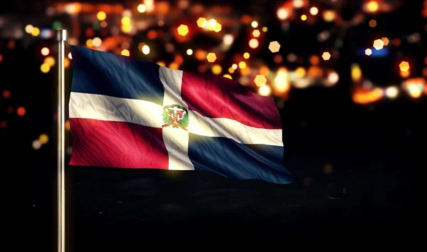 Dominican Republic National Flag City Light Night Bokeh Background 3D — Stock Photo, Image