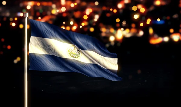 Bandera Nacional El Savador Ciudad Luz Noche Bokeh Fondo 3D —  Fotos de Stock