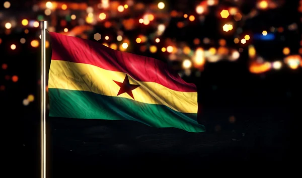 Ghana National Flag City Light Night Bokeh Background 3D — Stock Photo, Image