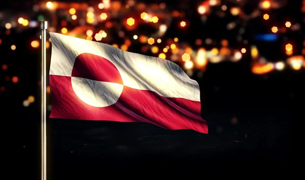 Greenland National Flag City Light Night Bokeh Background 3D — Stock Photo, Image