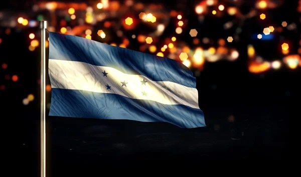 Honduras Bandiera Nazionale Città Luce Notte Bokeh sfondo 3D — Foto Stock