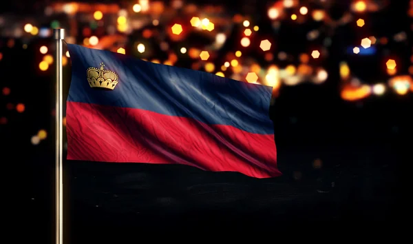 Liechtenstein National Flag City Light Night Bokeh Background 3D — Stock Photo, Image