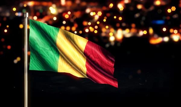 Mali National Flag City Light Night Bokeh Background 3D — Stock Photo, Image