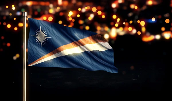Νησιά Μάρσαλ εθνική σημαία πόλη φως τη νύχτα Bokeh στο παρασκήνιο 3d — Φωτογραφία Αρχείου