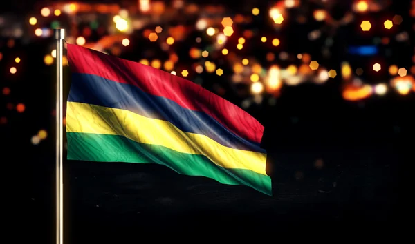 Bandeira Nacional Maurício Cidade Luz Noite Bokeh fundo 3D — Fotografia de Stock