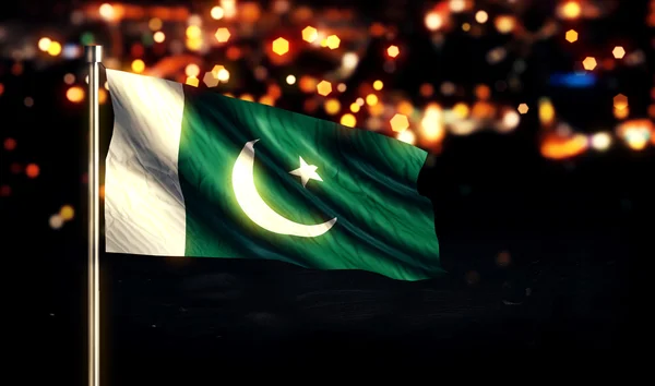 Pakistan National Flag City Light Night Bokeh Background 3D — Stock Photo, Image