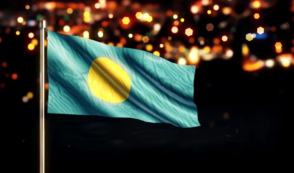 Palau National Flag Ville Lumière Nuit Bokeh Arrière-plan 3D — Photo