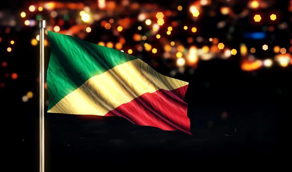 Congo Bandera Nacional Ciudad Luz Noche Bokeh Fondo 3D — Foto de Stock