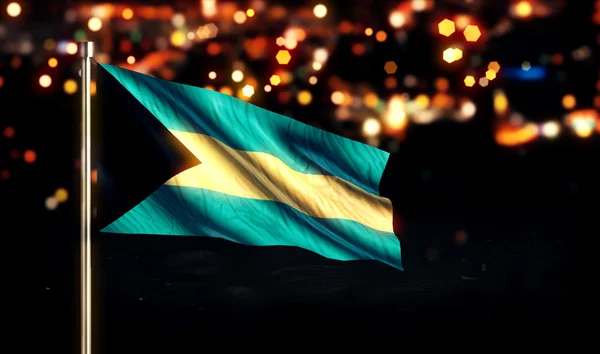 Bahamy národní vlajky města světlo v noci Bokeh pozadí 3d — Stock fotografie