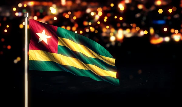 Togo Nationalflagge Stadt Licht Nacht Bokeh Hintergrund 3d — Stockfoto