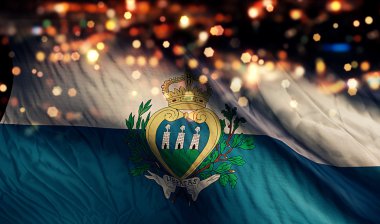 San Marino ulusal bayrak gece Bokeh soyut arka plan ışık