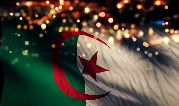 Algerien Nationalflagge Licht Nacht Bokeh abstrakten Hintergrund — Stockfoto