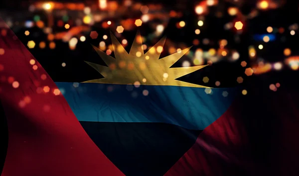 Antigua e Barbuda Bandiera Nazionale Luce Notte Bokeh Sfondo astratto — Foto Stock
