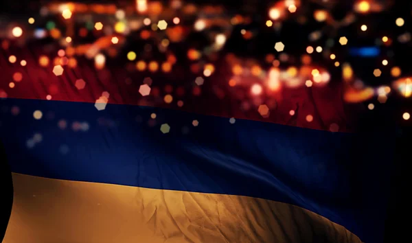 Armenia Bandera Nacional Luz Noche Bokeh Resumen Antecedentes —  Fotos de Stock
