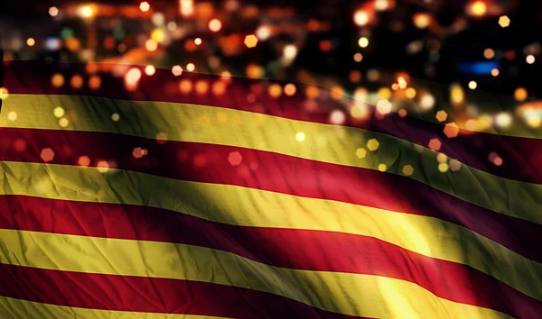 Catalunha Bandeira Nacional Luz Noite Bokeh Fundo Abstrato — Fotografia de Stock