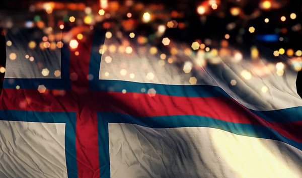 Faroe Islands National Flag Light Night Bokeh Abstract Background — Stock Photo, Image