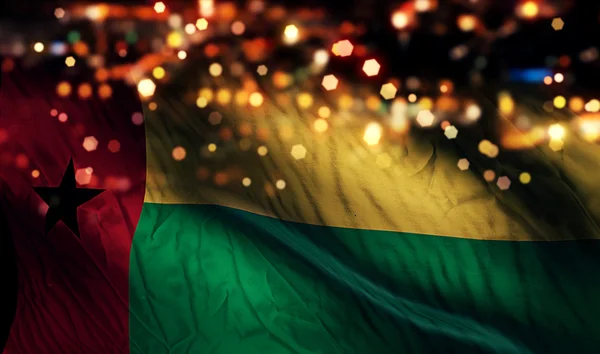 Guinea Bissau National Flag Light Night Bokeh Abstract Background — Stock Photo, Image