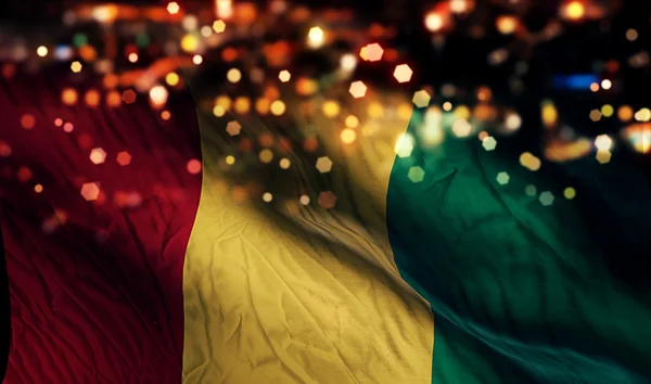 Guinea National Flag Light Night Bokeh Abstract Background — Stock Photo, Image