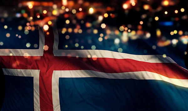 Národní vlajka Islandu světlo v noci Bokeh abstraktní pozadí — Stock fotografie