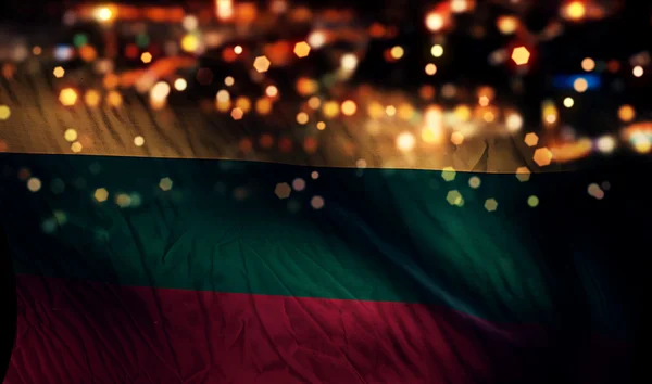 Lithuania National Flag Light Night Bokeh Abstract Background — Stock Photo, Image