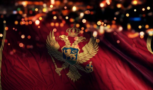 Montenegro Bandeira Nacional Luz Noite Bokeh Fundo abstrato — Fotografia de Stock