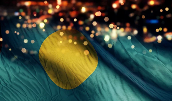 Palau National Flag Light Night Bokeh Abstract Background — Stock Photo, Image