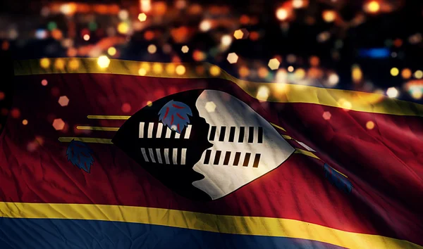 Bandeira Nacional da Suazilândia Luz Noite Bokeh Fundo Abstrato — Fotografia de Stock