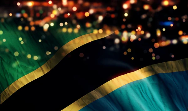 Tanzânia Bandeira Nacional Luz Noite Bokeh Fundo abstrato — Fotografia de Stock