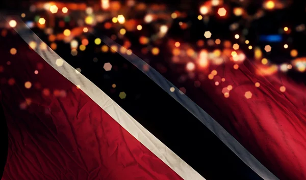 Trinidad e Tobago Bandeira Nacional Luz Noite Bokeh Fundo Abstrato — Fotografia de Stock