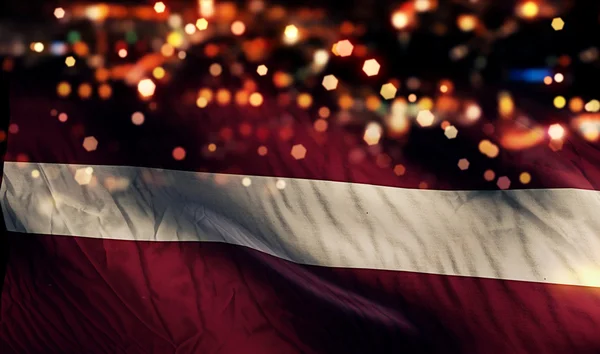 Letônia Bandeira Nacional Luz Noite Bokeh Resumo Fundo — Fotografia de Stock