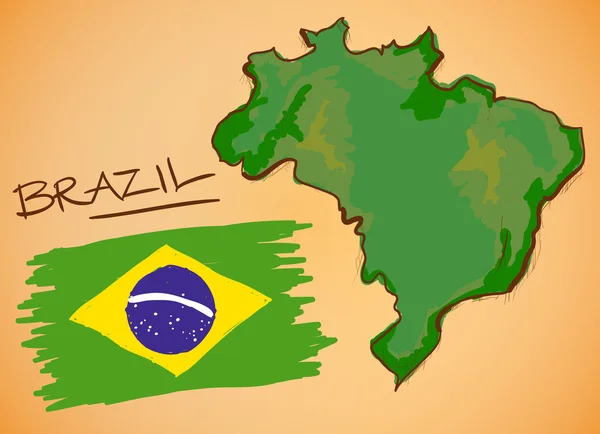 Mapa de Brasil y Vector de Bandera Nacional — Vector de stock