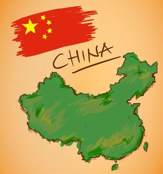 China kaart en nationale vlag Vector — Stockvector