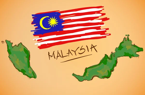 Malaysia-Karte und Vektor der Nationalflagge — Stockvektor