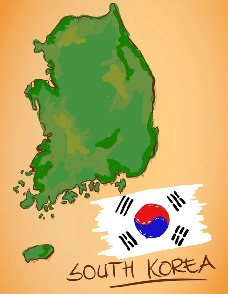 Mapa da Coreia do Sul e Vetor da Bandeira Nacional —  Vetores de Stock