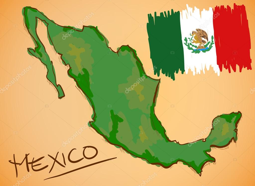 Mexico map with flag imágenes de stock de arte vectorial | Depositphotos