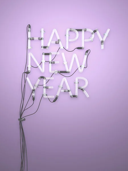 Gott nytt år Neon ljus 3d — Stockfoto