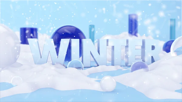 Winter Text Landschaft 3D-Szene — Stockfoto