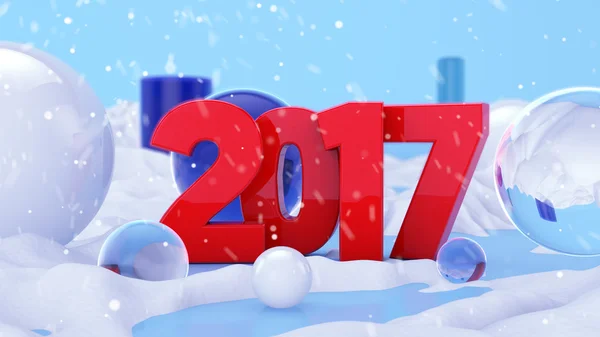 2017 röd vinter landskap 3d scen — Stockfoto