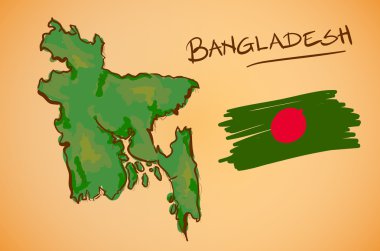 Bangladeş Haritası ve ulusal bayrak vektör